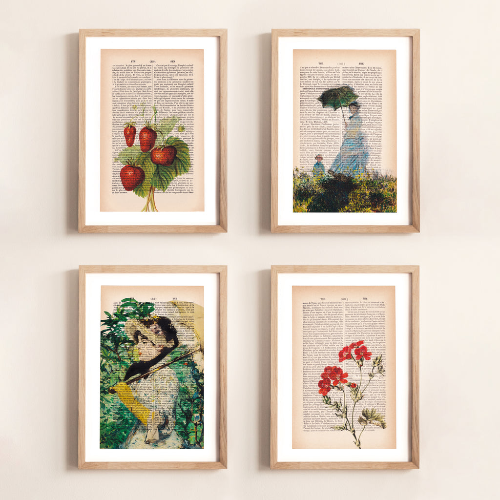 Art Prints, Book Page Art, French Edition, Manet, Monet, Flowers and Strawberries