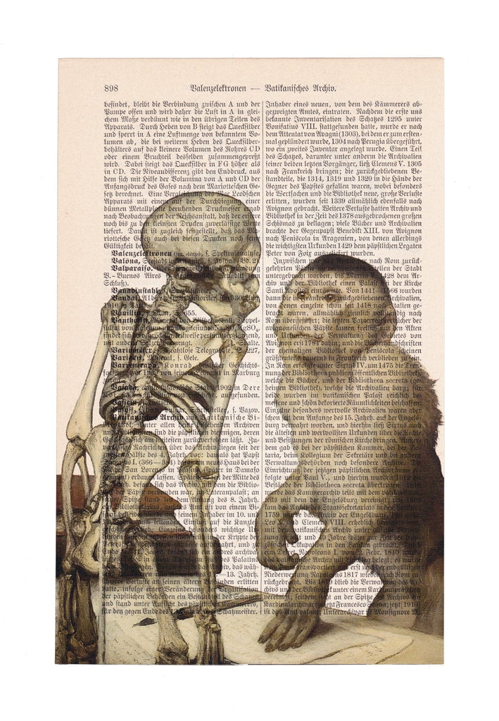Monkey before skeleton - Gabriel von Max - Art on Words